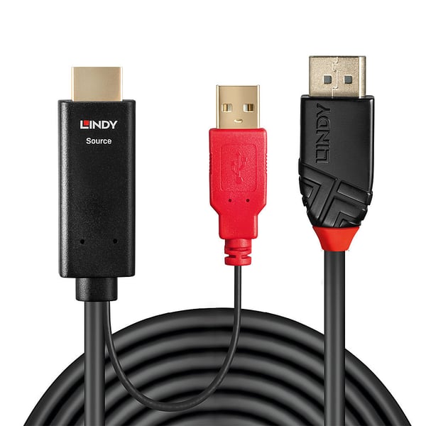Lindy 41424 videokabel adapter 0,5 m DisplayPort HDMI + USB Sort