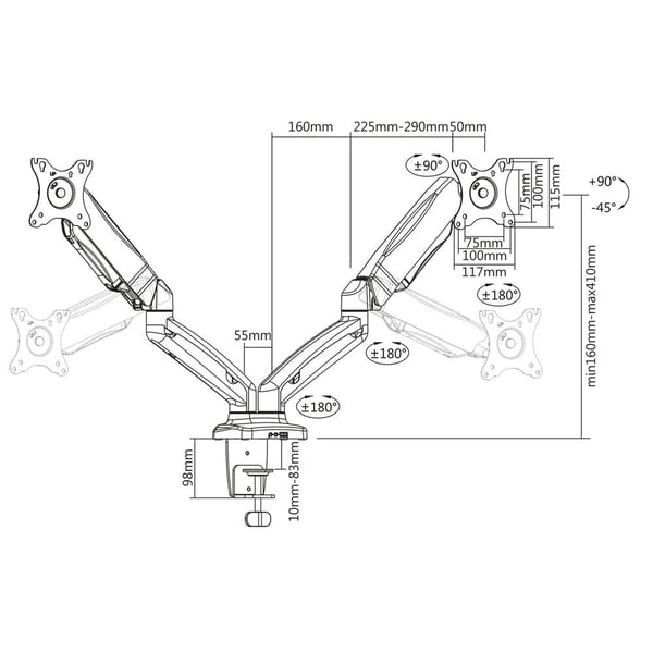 ACT AC8312 skærmbeslag og -stativer 81,3 cm (32") Skrivebord Sort
