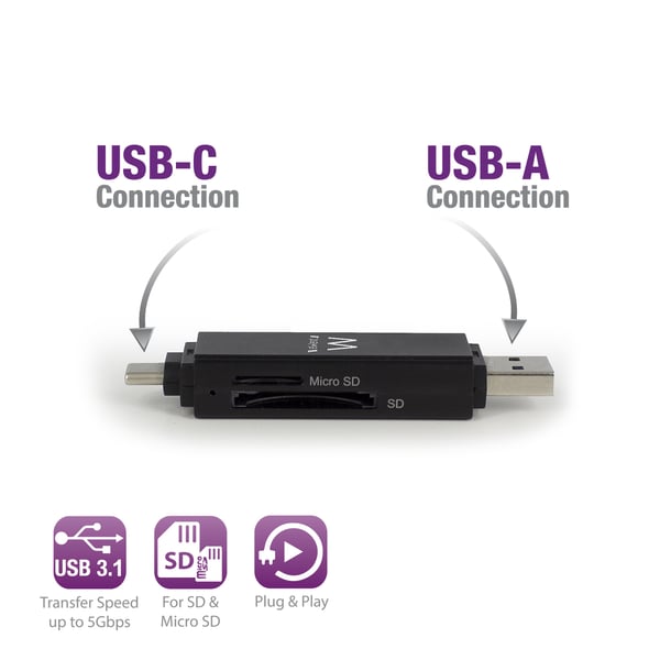 Ewent EW1075 kortinlukija USB 3.2 Gen 1 (3.1 Gen 1) Type-A/Type-C Musta