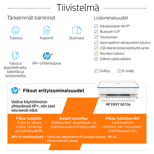 HP ENVY 6010e Langaton All-in-One Väri Tulostin, Instant Ink; Kopiokone, skanneri
