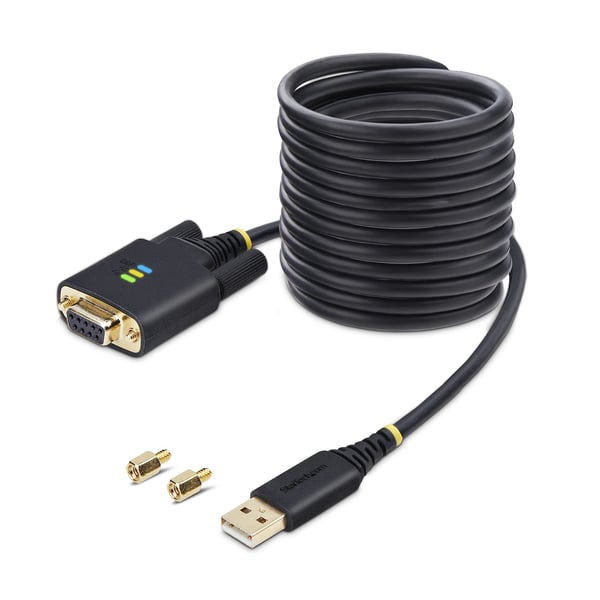 StarTech.com 10ft (3 m) USB till Null Modem seriell adapterkabel, utbytbara DB9 skruvar/muttrar, COM retention, USB-A till RS232, FTDI, Level 4 ESD-skydd, Windows/macOS/ChromeOS/Linux – robust TPE-konstruktion