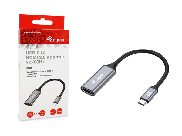 Equip 133491 videokabeladapter 0,15 m USB Type-C HDMI Svart, Grå