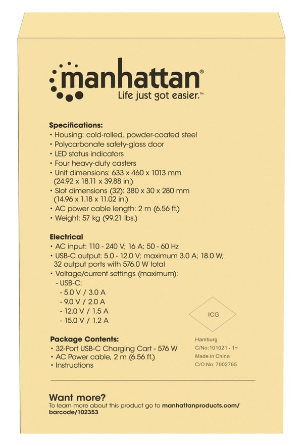 Manhattan 102353 administration af bærbar enhed - vogn & kabinet Bærbar enhedsadministrationsvogn Grå