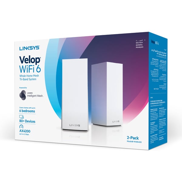 Linksys Velop Intelligent Mesh WiFi 6 (AX4200) system för hela hemmet, Trippelband, 2-pack