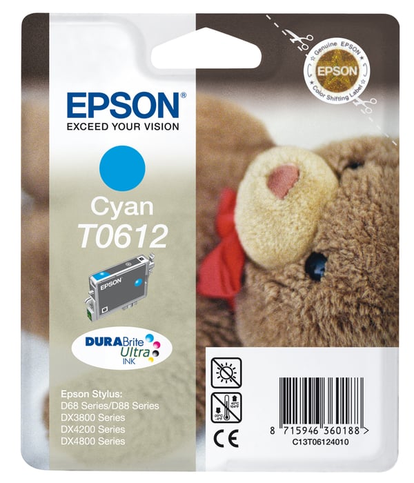 Epson Teddybear Yksittäispakkaus, syaani T0612 DURABrite Ultra -muste
