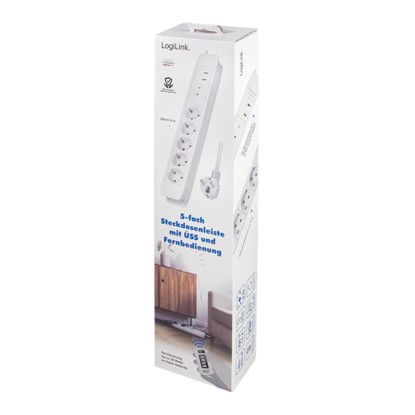 LogiLink LPS402 jatkojohto 1,5 m 5 AC-pistorasia(a) Sisätila Valkoinen
