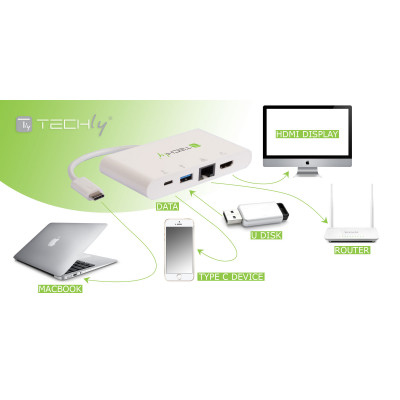 Techly IADAP USB31-DOCK1 dockingstation USB 3.2 Gen 1 (3.1 Gen 1) Type-C Hvid