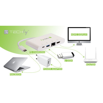 Techly IADAP USB31-DOCK1 dockingstation USB 3.2 Gen 1 (3.1 Gen 1) Type-C Hvid