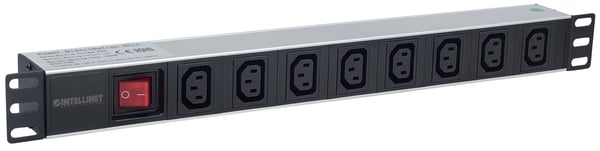 Intellinet 163620 strømforsyningsenhed (PDU) 8 AC stikkontakt(er) 1U Sort, Sølv