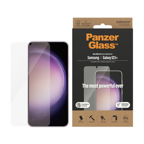 PanzerGlass ® Screen Protector Samsung Galaxy S23+ | Ultra-Wide Fit w. EasyAligner Genomskinligt skärmskydd 1 styck
