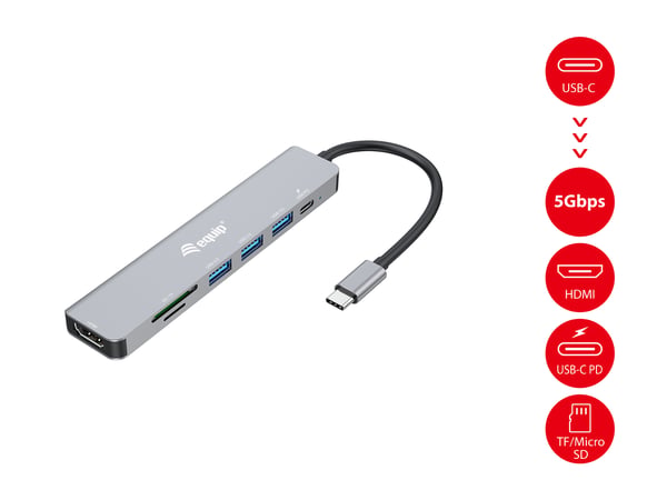 Equip 133494 kannettavien tietokoneiden telakka ja porttitoistin Langallinen USB 3.2 Gen 1 (3.1 Gen 1) Type-C Hopea