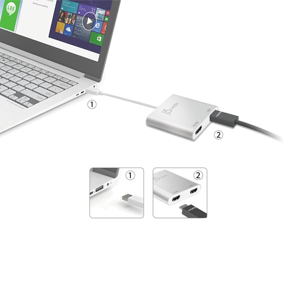 j5create JUA365-N USB™ 3.0 till dubbel HDMI-adapter för flera skärmar