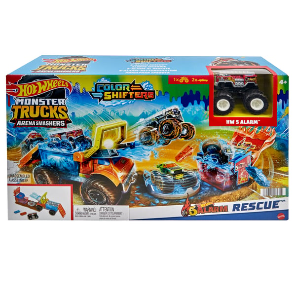 Hot Wheels Monster Trucks ARENA SMASHERS COLOR SHIFTERS 5-ALARM RESCUE-legesæt