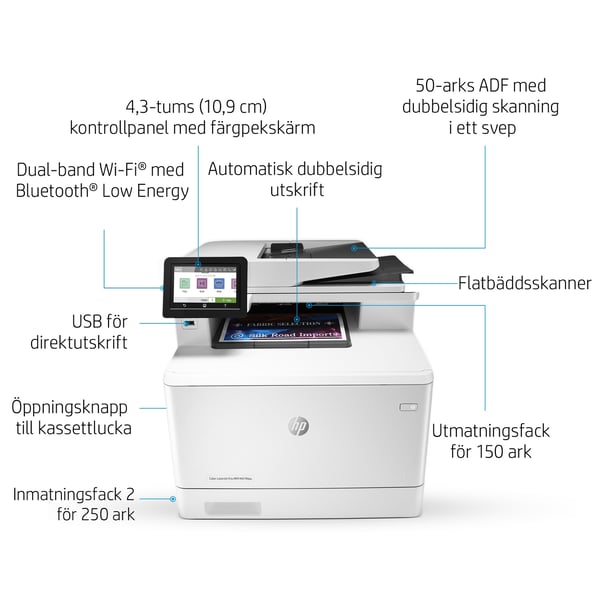 HP Color LaserJet Pro MFP M479fdw, Färg, Skrivare för Skriv ut, kopiera, skanna, fax, e-post, Skanna till e-post/PDF; Dubbelsidig utskrift; 50 arks ADF (ej ihoprullat)
