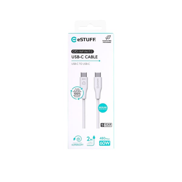 eSTUFF ES604270 USB-kabel USB 2.0 2 m USB C 60 W Hvid