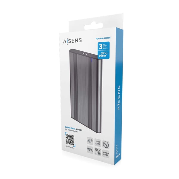 AISENS ASE-2526GR tallennusaseman kotelo HDD-kotelo Harmaa 2.5" USB-virta