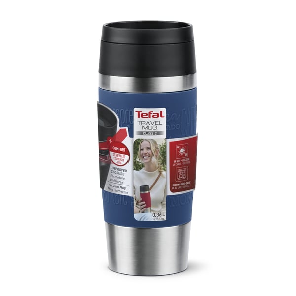Tefal Travel Mug Classic N2020310 rejsekrus 360 ml Sort, Blå, Rustfrit stål Rustfrit stål