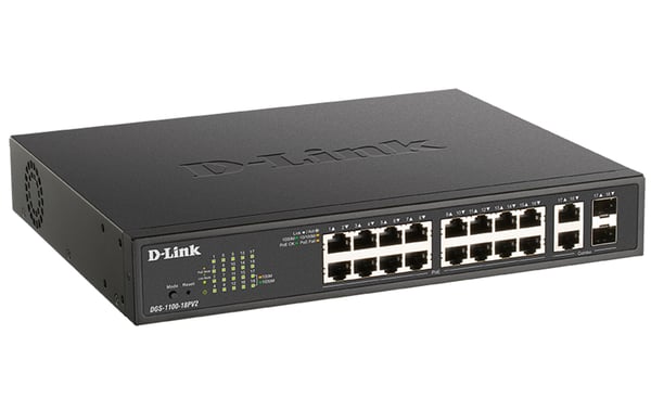 D-Link DGS-1100-18PV2 netværksswitch Administreret L2 Gigabit Ethernet (10/100/1000) Strøm over Ethernet (PoE) 1U Sort