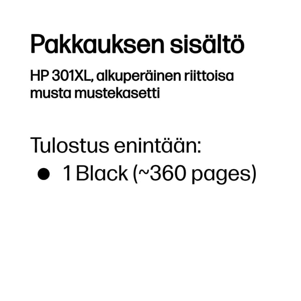 HP 301XL, alkuperäinen riittoisa musta mustekasetti