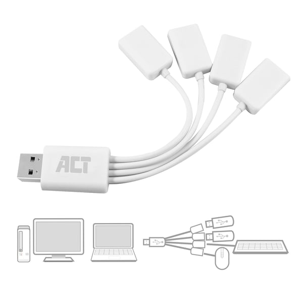 ACT AC6210 gränssnittshubbar USB 3.2 Gen 1 (3.1 Gen 1) Type-A 480 Mbit/s Vit