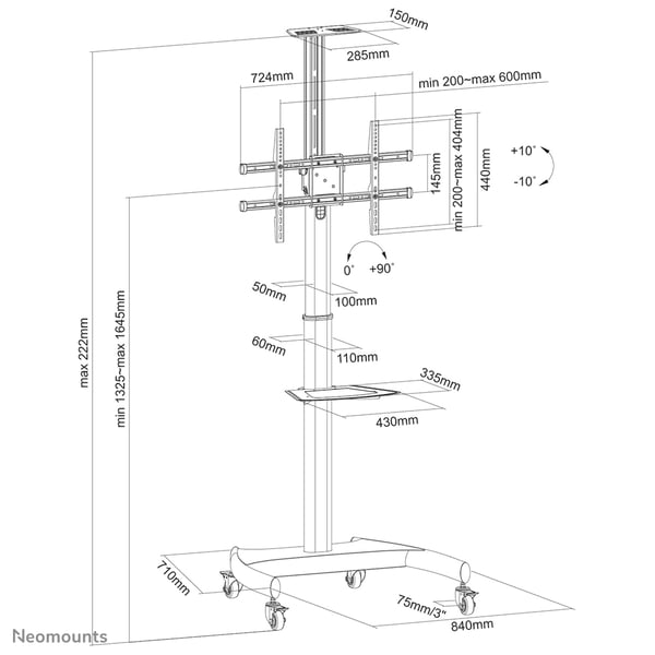 Neomounts PLASMA-M1900E multimedialaitteiden kärry ja teline Musta