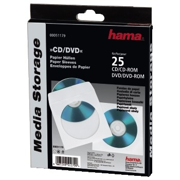 Hama CD/DVD Paper Protection Sleeves, white, pack of 25 1 diske Hvid