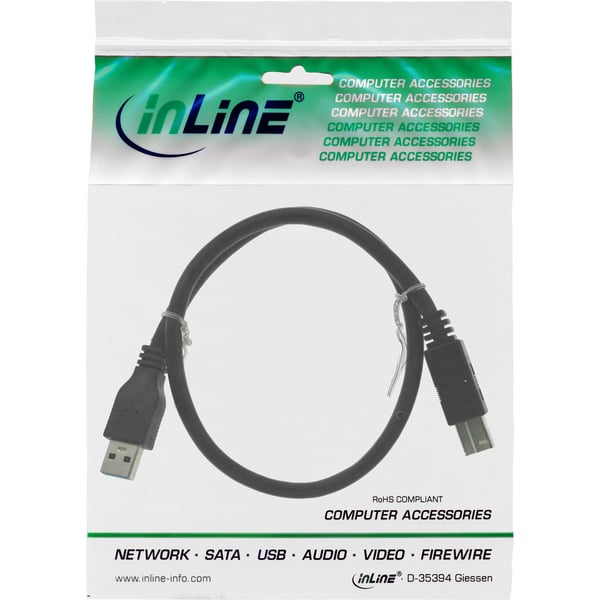 InLine 35303 USB-kabel USB 3.2 Gen 1 (3.1 Gen 1) 0,3 m USB A USB B Sort
