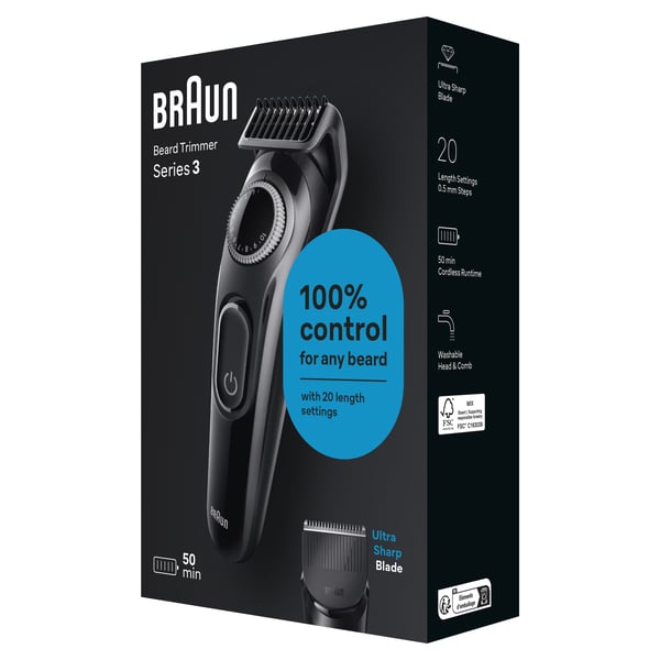 Braun BeardTrimmer 3 BT3400 skäggtrimmer Batteri 20 1 cm Svart