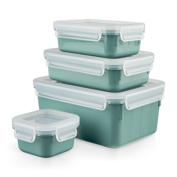 Tefal CLIP & CLOSE N1031010 enhed til madopbevaring Rektangulær Kasse Grøn, Transparent 4 stk