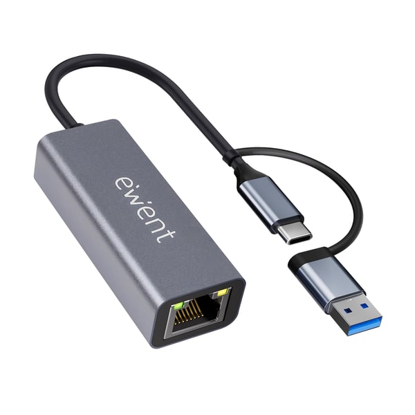 Ewent EW9819 interface hub USB 3.2 Gen 1 (3.1 Gen 1) Type-A + Type-C 1000 Mbit/s Grå