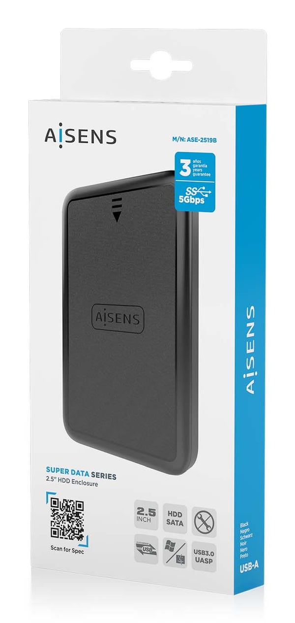 AISENS ASE-2519B drevkabinet HDD/SSD kabinet Sort 2.5"