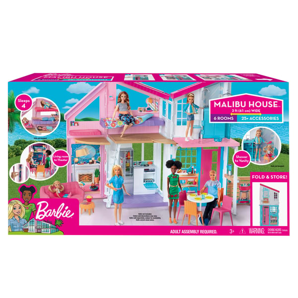 Barbie Malibu House-dockhus med 2 våningar som kan göras om, samt mer än 25 delar
