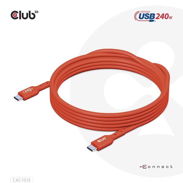CLUB3D CAC-1513 USB-kabel USB 2.0 3 m USB C 240 W Orange