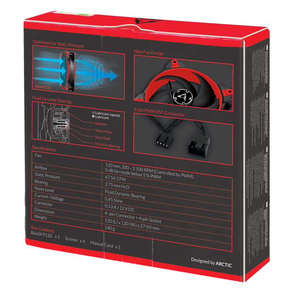 ARCTIC BioniX P120 Computerkabinet Ventilator 12 cm Sort, Rød
