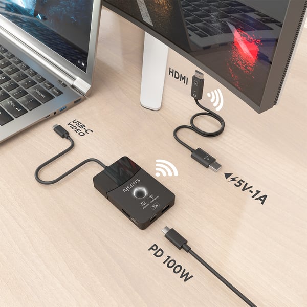 AISENS ASWL-H2KDC30M05-BK kannettavien tietokoneiden telakka ja porttitoistin Langallinen & langaton USB 3.2 Gen 1 (3.1 Gen 1) Type-C Musta