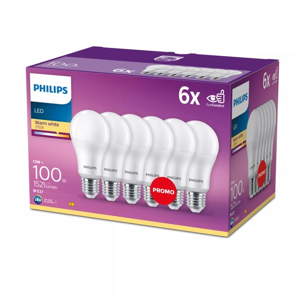 Philips Pære 100 W A60 E27 x 6