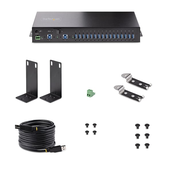 StarTech.com 16-Port Industriell USB 3.0 Hub 5Gbps, Metall, DIN/Yt-/Rackmonterbar, ESD-skydd