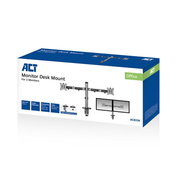 ACT AC8336 skærmbeslag og -stativer 81,3 cm (32") Skrivebord Sølv