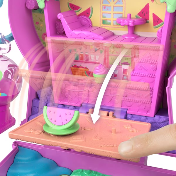 Polly Pocket Polly Pocket-tyggegummikillingeæske-legesæt med 1 mikrodukke og kæledyr, rejselegetøj med frugttilbehør og ture