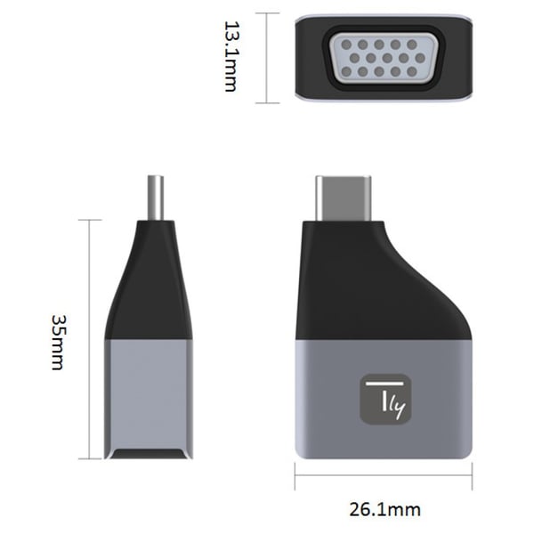 Techly IADAP USBC-VGAC USB grafisk adapter 1920 x 1200 pixel Sort, Sølv