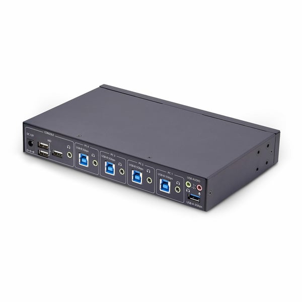 StarTech.com 4-Port KM Switch med musroaming, USB-switch för tangentbord/mus, 3,5 mm och USB-ljud