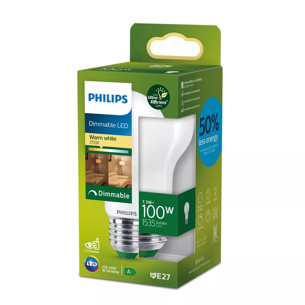 Philips Filament pære, matteret 100 W A60 E27