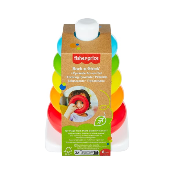 Fisher-Price Rock-a-Stack-bebisleksak, leksak med stapelbara ringar i växtbaserade material, från bebis till småbarn