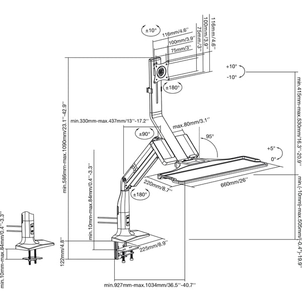 InLine 23174A skærmbeslag og -stativer 43,2 cm (17") Skrivebord Sort