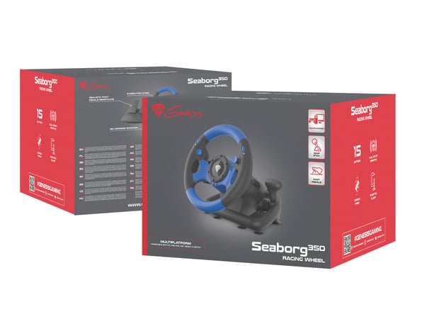 GENESIS Seaborg 350 Svart, Blå USB Ratt + Pedaler Nintendo Switch, PC, PlayStation 4, Playstation 3, Xbox 360, Xbox One, Xbox Series S, Xbox Series X