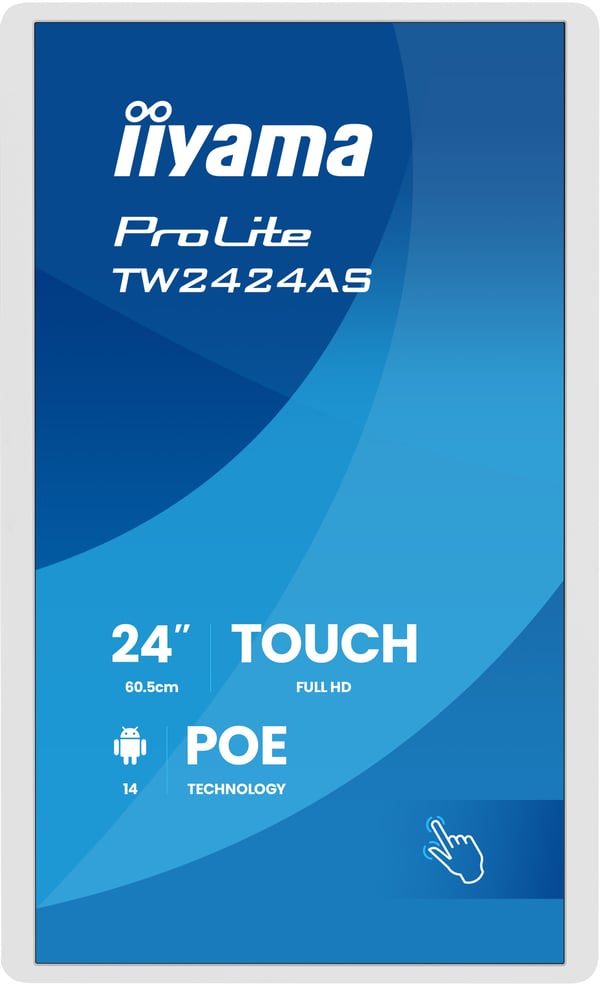 iiyama TW2424AS-W3P infonäyttö Interaktiivinen litteä paneeli 60,5 cm (23.8") LCD Wi-Fi 450 cd/m² Full HD Valkoinen Kosketusnäyttö Sisäänrakennettu prosessori Android 24/7