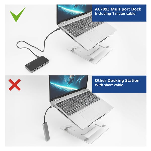 ACT AC7093 kannettavien tietokoneiden telakka ja porttitoistin Langallinen USB 3.2 Gen 1 (3.1 Gen 1) Type-C Musta, Harmaa