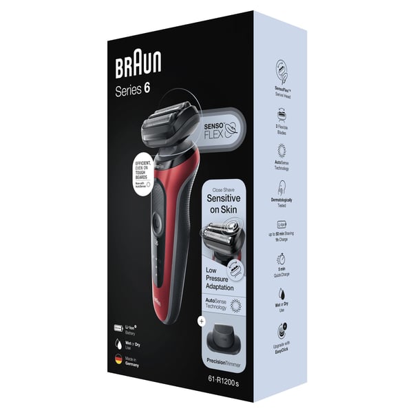 Braun Series 6 61-R1200s Folierakapparat Trimmer Svart, Röd