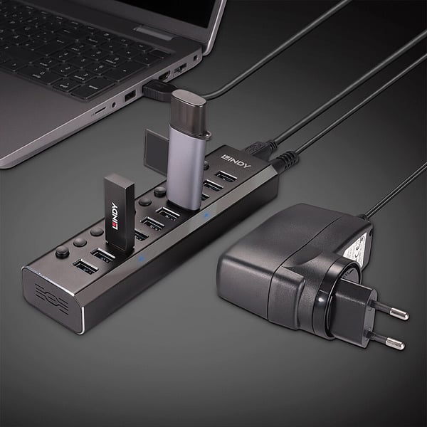Lindy 43370 gränssnittshubbar USB 3.2 Gen 1 (3.1 Gen 1) Type-B 5000 Mbit/s Svart