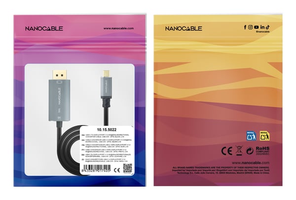 Nanocable 10.15.5022 videokaapeli-adapteri 2 m USB Type-C DisplayPort Musta